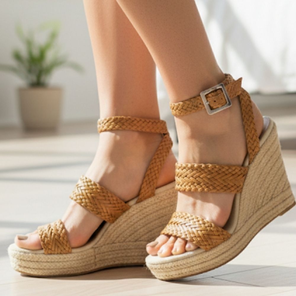 Braided brown platform espadrille sandals size 7